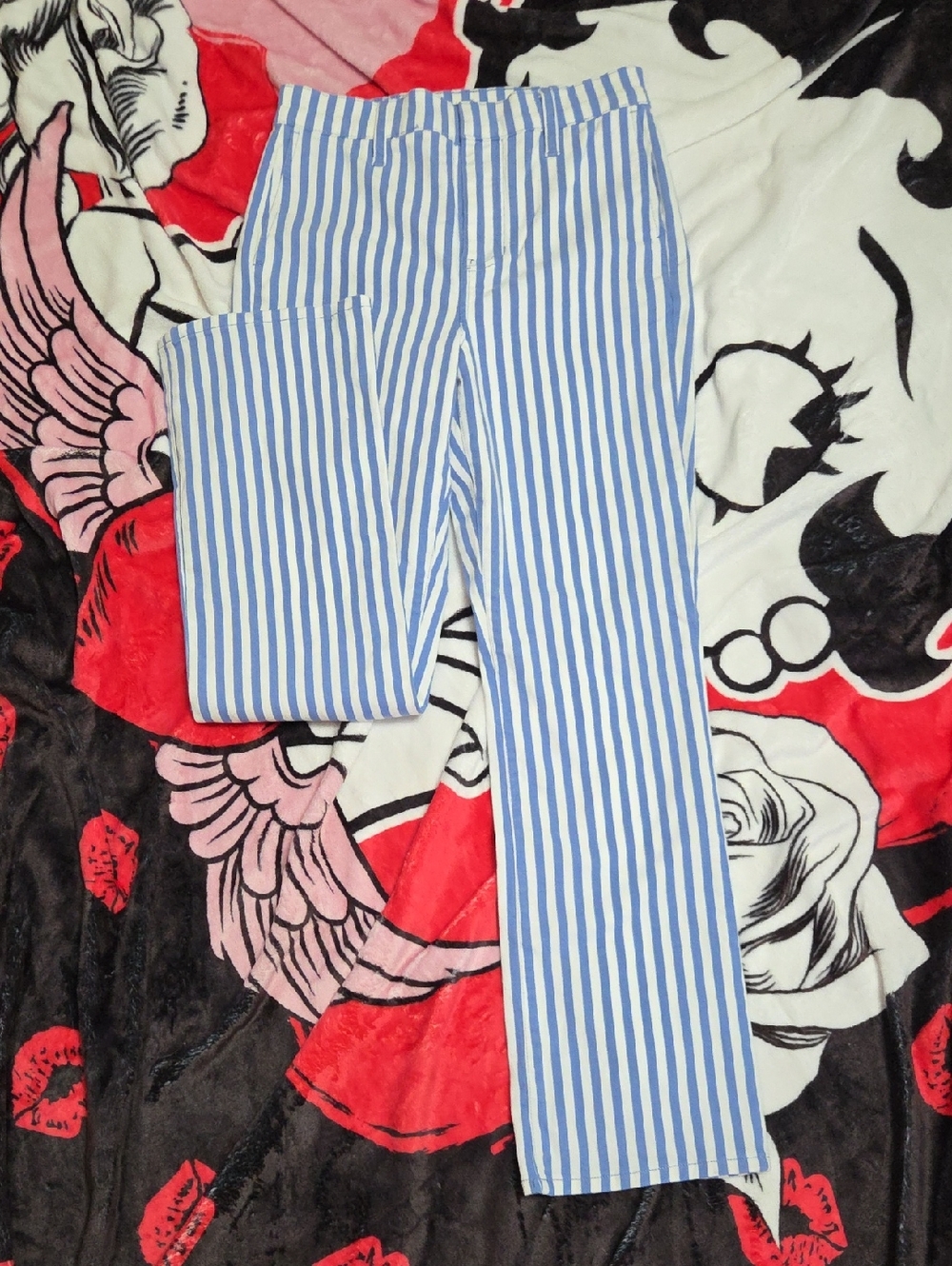 Blue and White Vertical Stripe Pants